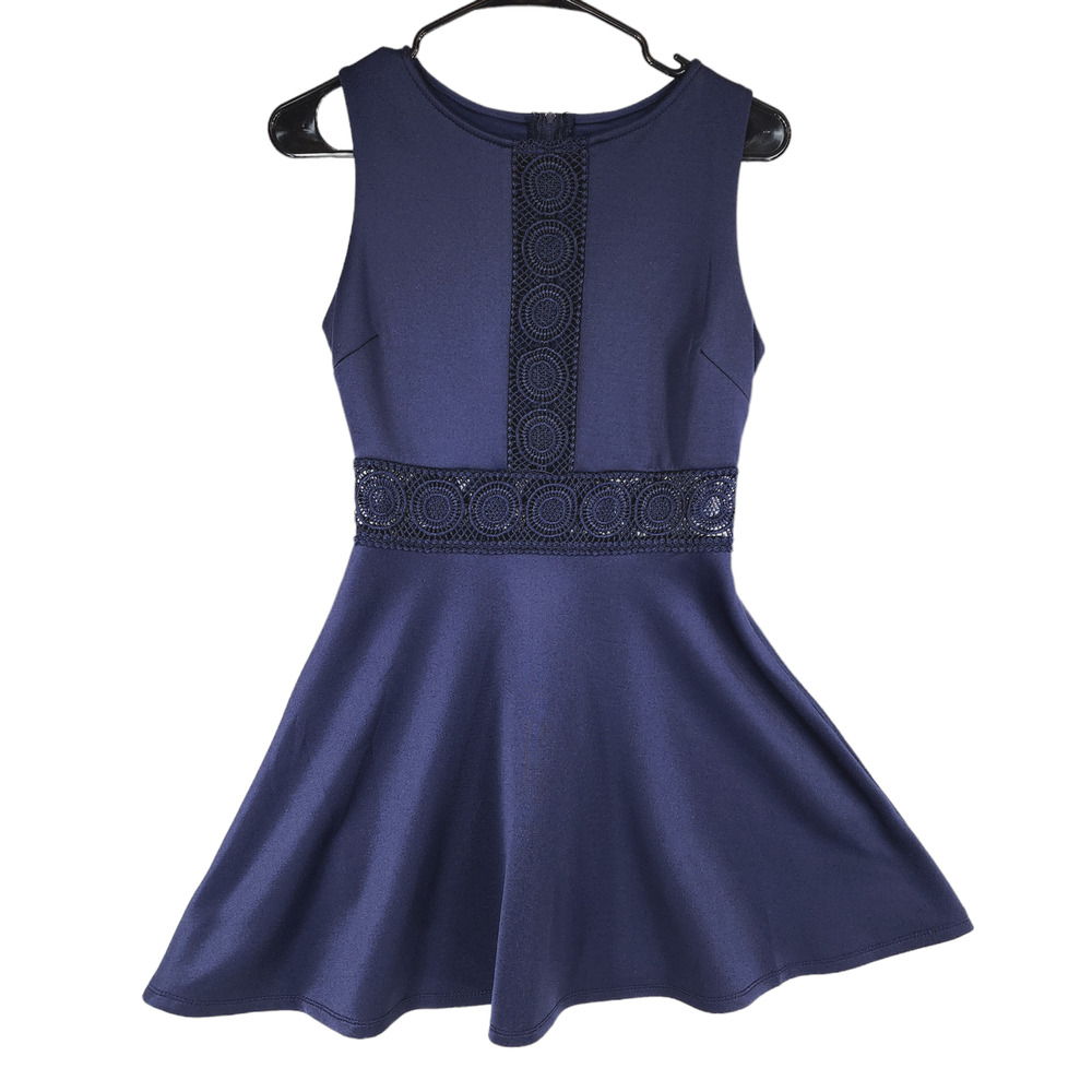 Crystal Doll Skater Dress sz 5 Jr‎ Women Navy Blue Lace Fit & Flare